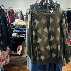 Men’s green geometric size, extra large sweater, acrylic, wool blend